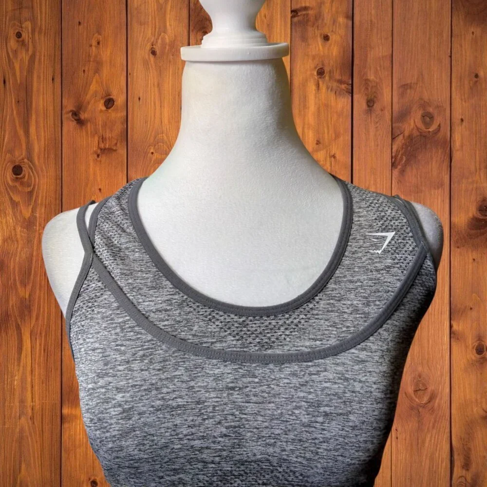 Gymshark Size Medium Gray Layered Strappy Sports Bra Athletic Yoga Athleisure